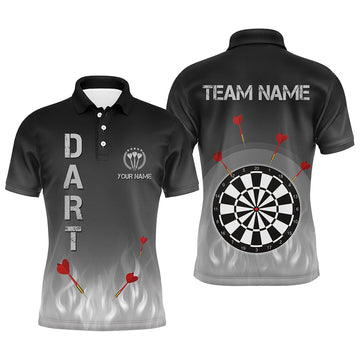 Heren Darts Polo Shirt met Vlammen in Zwart en Grijs R477