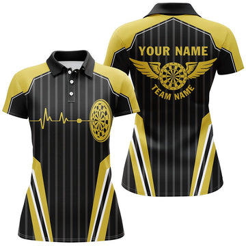 Dames Darts Poloshirt met Geel Hartslagpatroon Q57