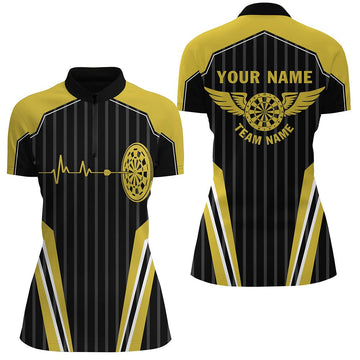 Dames Gele Dartboard Hartslag 1/4 Zip Darts Jersey Q761