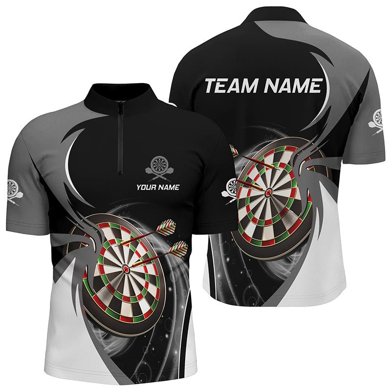 Heren Grijs Zwart Dart Kwart-Ritssluiting Shirt e5637