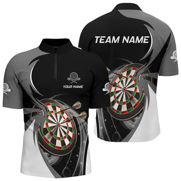 Heren Grijs Zwart Dart Kwart-Ritssluiting Shirt e5637