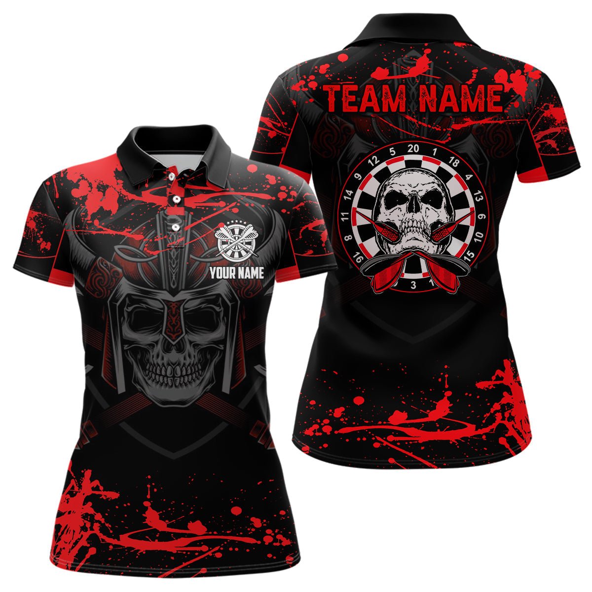 D246 Darts Polo Shirt voor Vrouwen - Rode Krijger Skulls
