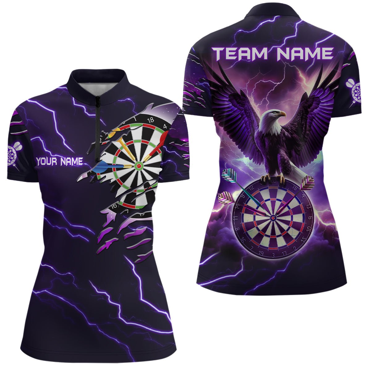 Dames Paars Bliksem Arend Kwart-Rit Dartshirt L1453