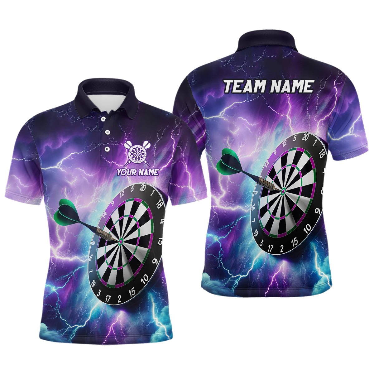 Heren Polo Jersey met Paarse Bliksem Darts L1444