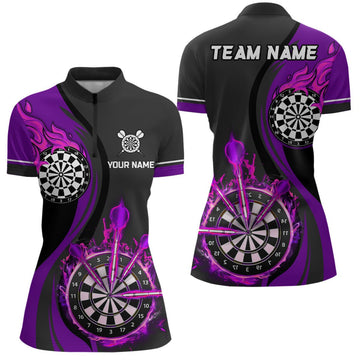 Lila Vuur Darts Shirt met Rits voor Dames L1477