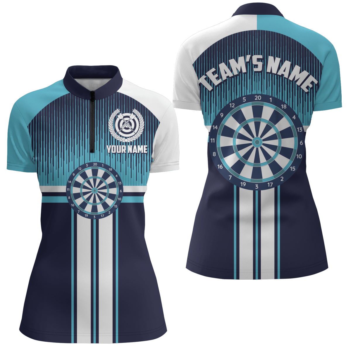 Witte Blauwe Darts Poloshirt met Rits voor Dames M290