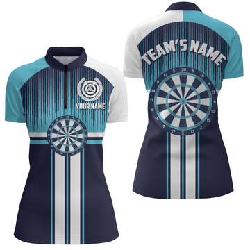 Witte Blauwe Darts Poloshirt met Rits voor Dames M290