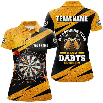 Dames Polo Shirt met Bier Darts in Zwart en Wit L1456