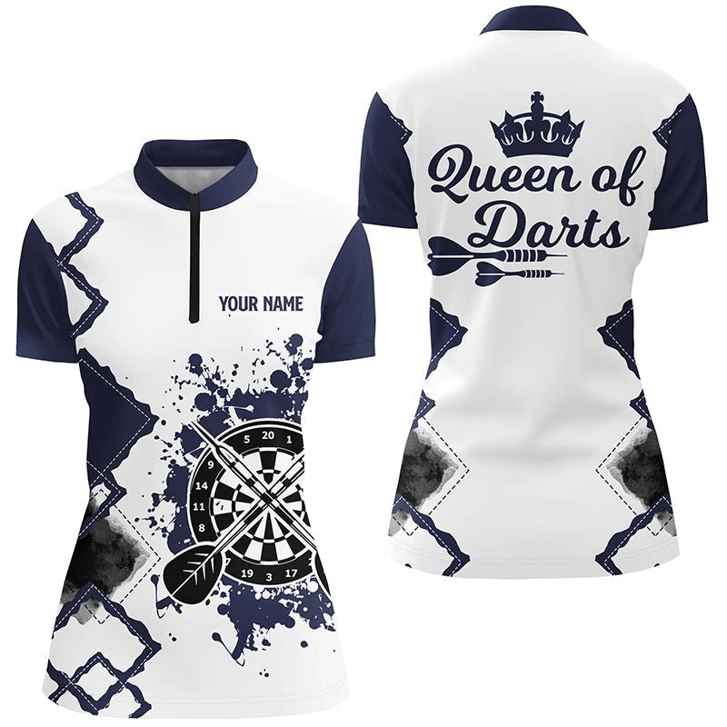 Dames Marineblauwe Witte Darts Quarter-Zip Trui M240
