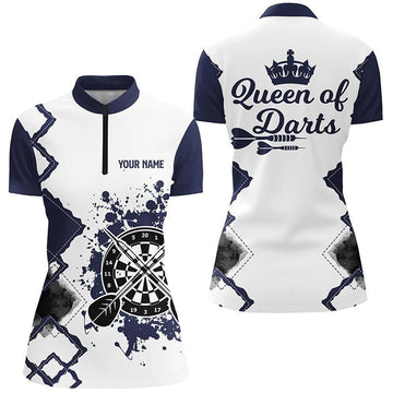 Dames Marineblauwe Witte Darts Quarter-Zip Trui M240