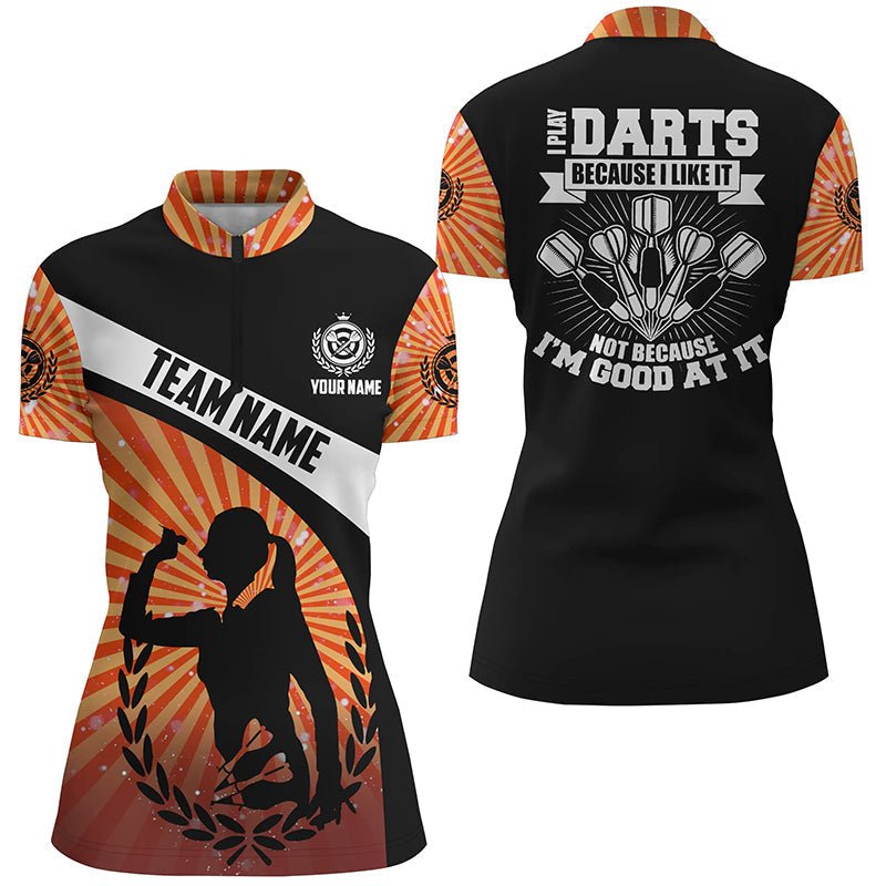 Dames Oranje Halo Darts Poloshirt met Rits V128
