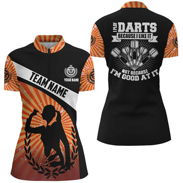 Dames Oranje Halo Darts Poloshirt met Rits V128