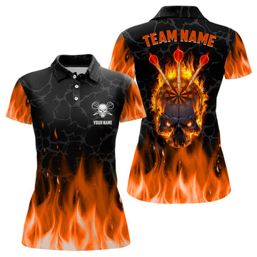 Dames Polo Shirt met Creepy Skull en Vlammen - L1421
