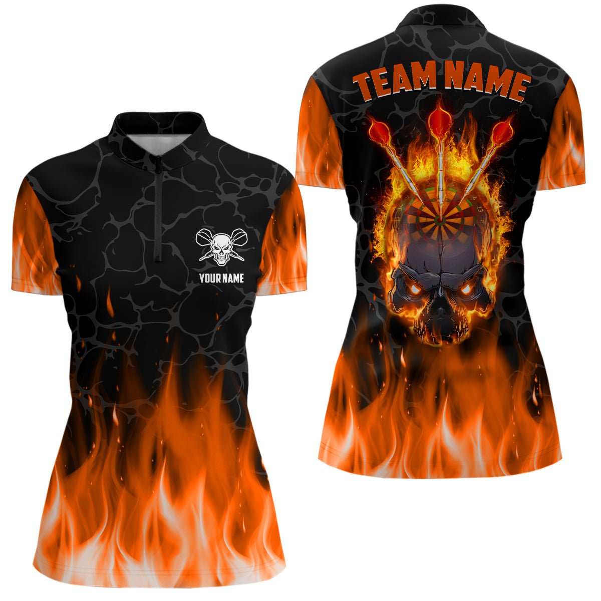 Vuurige Oranje Darts Shirt met Halve Rits voor Dames L1421