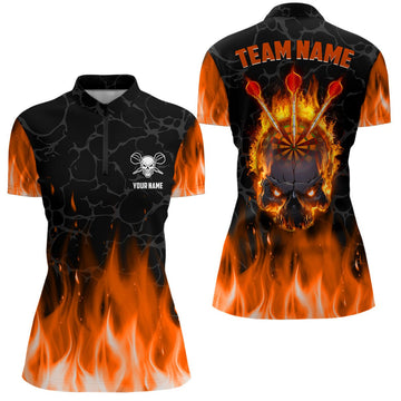 Vuurige Oranje Darts Shirt met Halve Rits voor Dames L1421