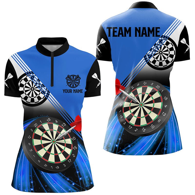Op maat gemaakte Blauwe Dartshirts met Kwart-Ritssluiting voor Dames V1086