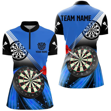 Op maat gemaakte Blauwe Dartshirts met Kwart-Ritssluiting voor Dames V1086