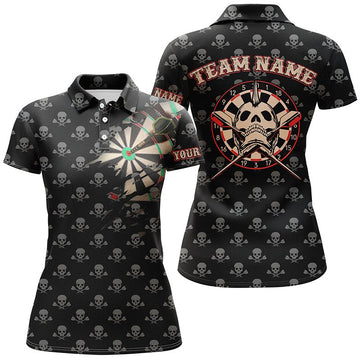 Dames Polo Shirt met Doodskop en Kruisboten Motief L336