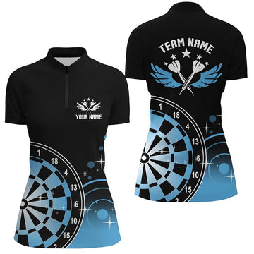 Dames Darts Trui met Korte Rits in Zwart en Blauw L1242