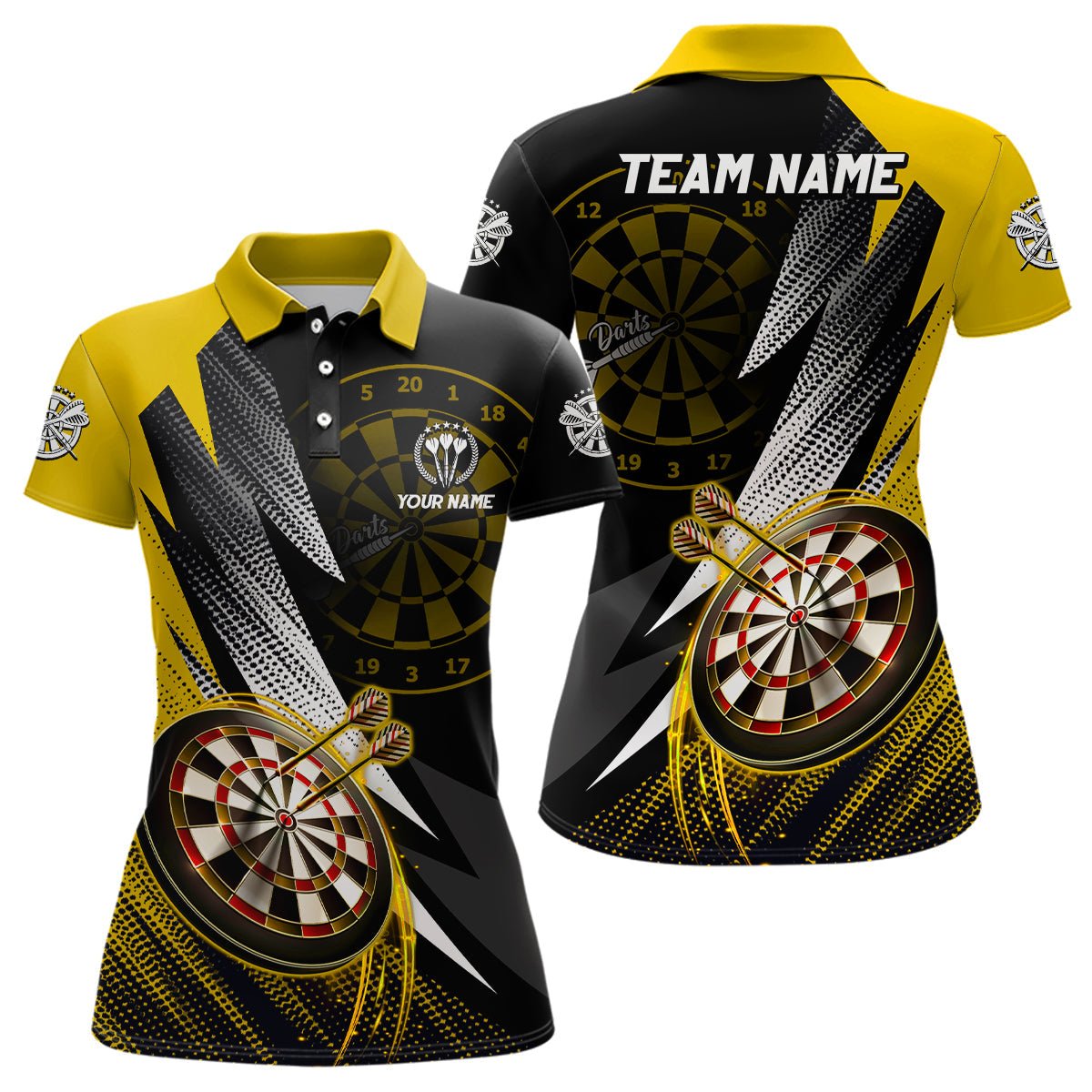 Dames Darts Polo Shirt in Geel en Zwart L1325