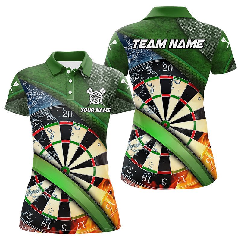 Dames Groen 3D Dartbord Vuur en Water Polo Shirts T1247