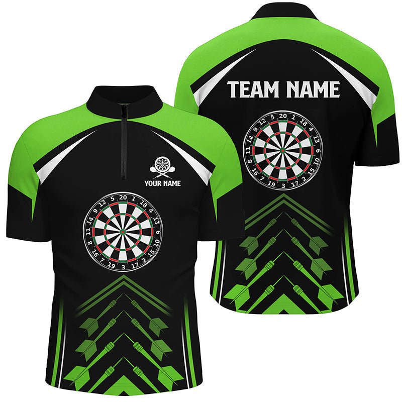 Groene en Zwarte Dartshirt met Rits voor Mannen L1465
