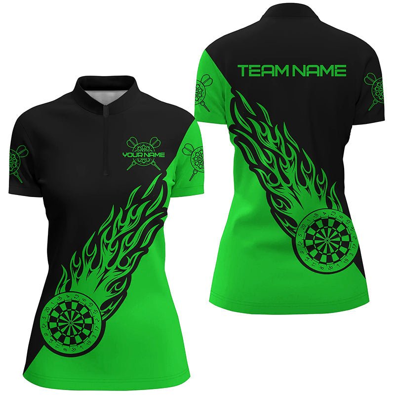 Groene en Zwarte Vlammen Dames Quarter-Zip Shirt L1343
