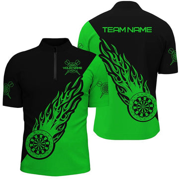 Groene en Zwarte Vlammen Half Rits Trui voor Mannen L1343