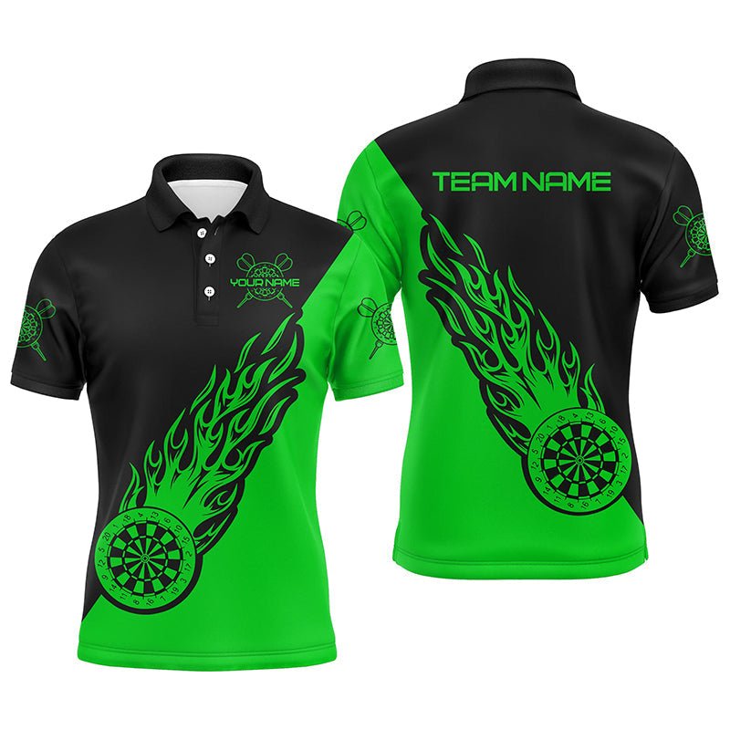 Heren Darts Polo Shirt met Groene en Zwarte Vlammen L1343