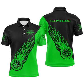 Heren Darts Polo Shirt met Groene en Zwarte Vlammen L1343