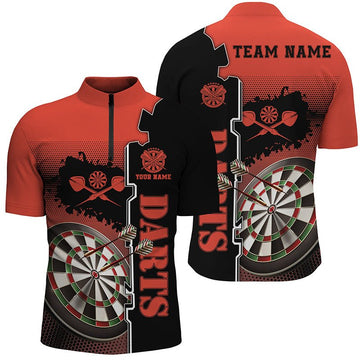 Heren Darts Poloshirt met Rits - Rood en Zwart C677