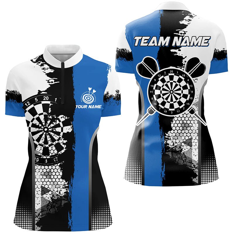 Dames Dartshirt met Kwartrits in Zwart en Blauw - T1216