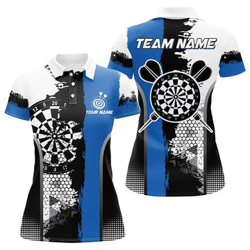 Dames Dartpoloshirts in Zwart en Blauw met Grunge Stijl T1216