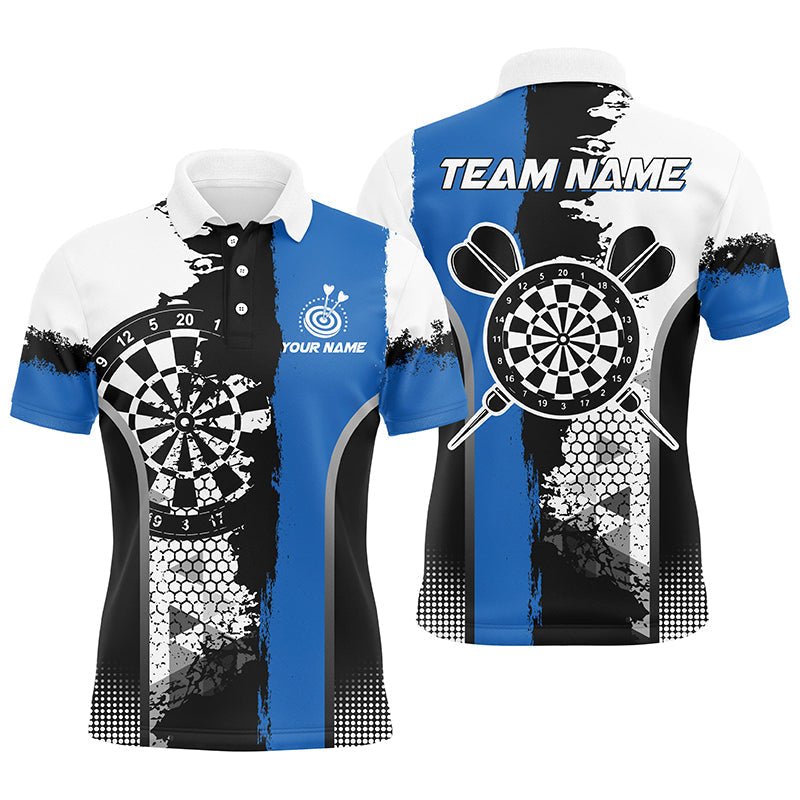 Heren Grunge Dart Polo Shirt in Zwart en Blauw T1216