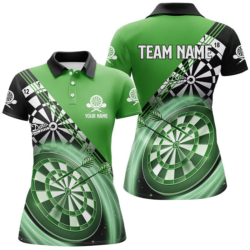 Dames Darts Polo Shirt in Zwart en Groen L1408