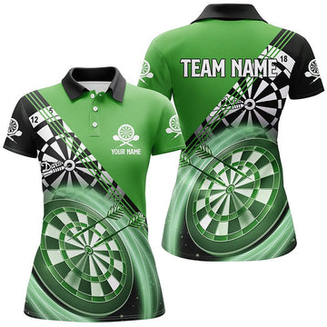 Dames Darts Polo Shirt in Zwart en Groen L1408