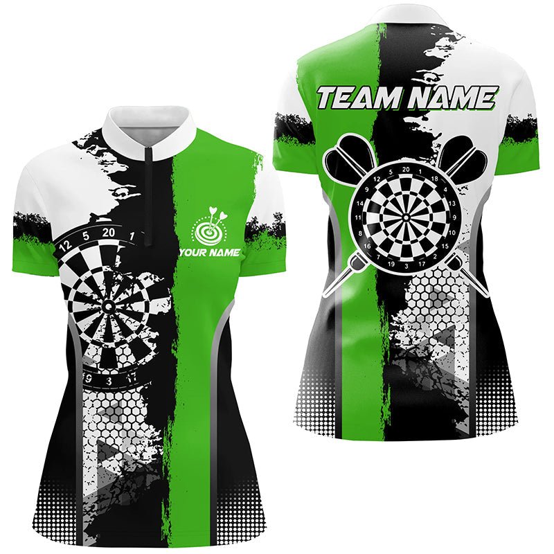 Dames Dartshirt met Kwartrits in Zwart en Groen - Grunge Stijl T1217