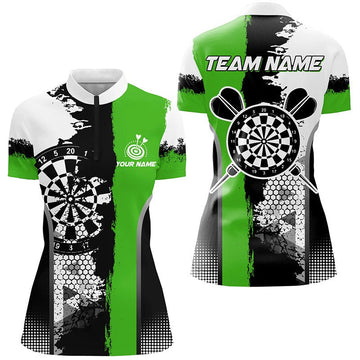 Dames Dartshirt met Kwartrits in Zwart en Groen - Grunge Stijl T1217