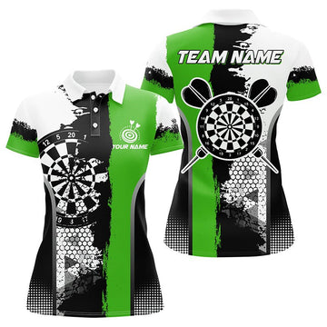Dart Polo Shirts voor Vrouwen in Zwart-Groene Grunge Stijl T1217