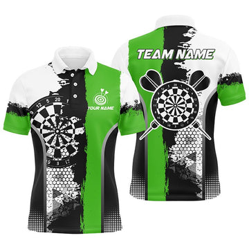 Heren Dart Polo Shirts in Zwart-Groene Grunge Stijl T1217