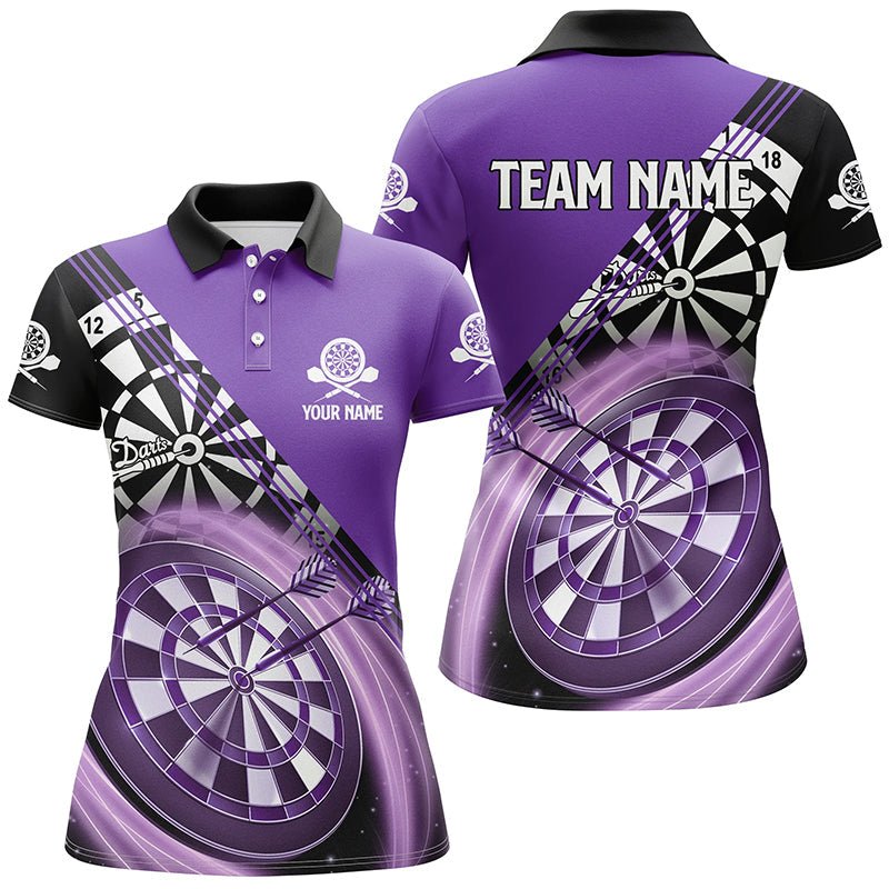 Dames Darts Polo Shirt in Zwart en Paars L1409