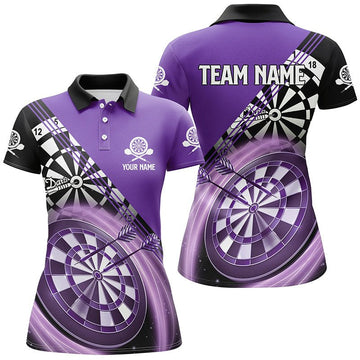 Dames Darts Polo Shirt in Zwart en Paars L1409