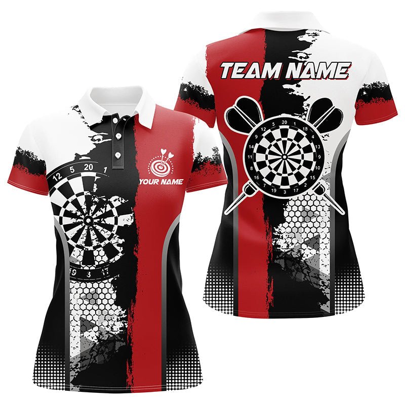 Dames Dartpoloshirts in Zwart en Rood met Grunge Stijl T1215
