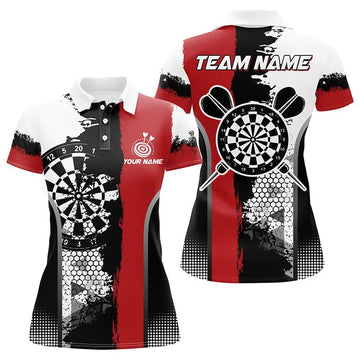 Dames Dartpoloshirts in Zwart en Rood met Grunge Stijl T1215