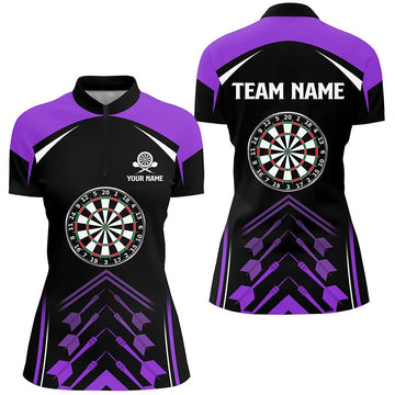 Dames Paars en Zwart Dartshirt met Korte Rits L1467