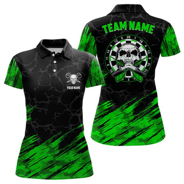 Dames Polo Shirt met 3D Skull in Groen en Zwart - LDT0646 B112