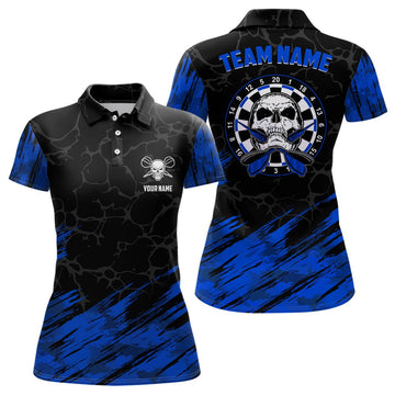 Dames Polo Shirt met 3D Skull in Marineblauw en Zwart - LDT0645 H295
