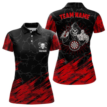 Dames Polo Shirt met 3D Skull in Rood en Zwart - LDT0647 U108