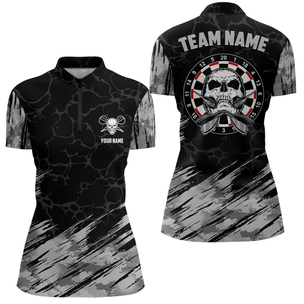 Dames Dartshirt met Skull Design in Grijs en Zwart O933