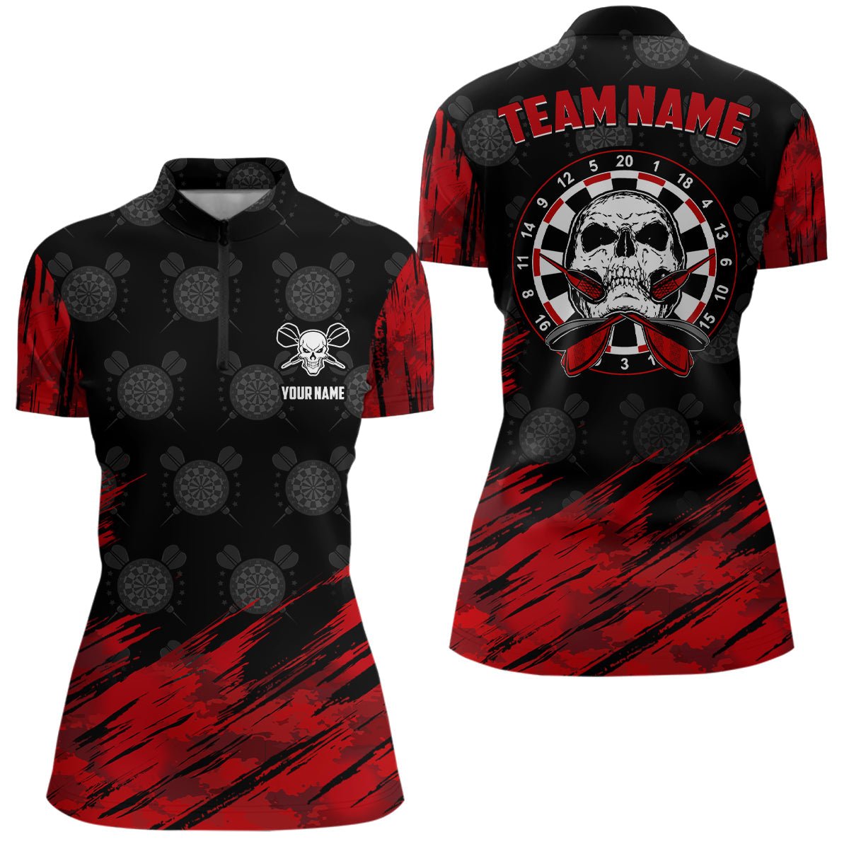 Dames Dartshirt met Rode en Zwarte Doodskop S951